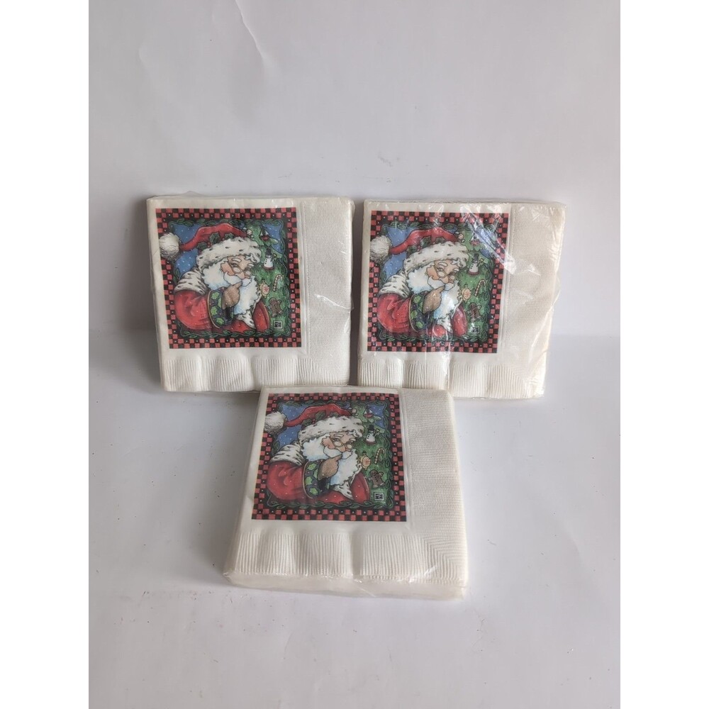 Vtg Mary Engelbreit Santa Paper Napkins 16 Count 1992 3 Pkgs
